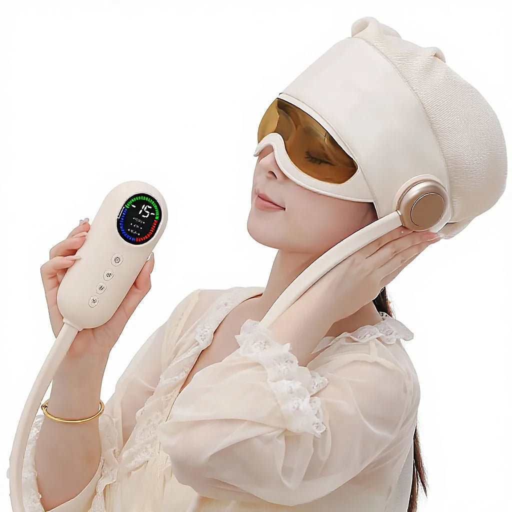 Bluetooth Head Massager with Eye Hot Compress and Head Massage Functions