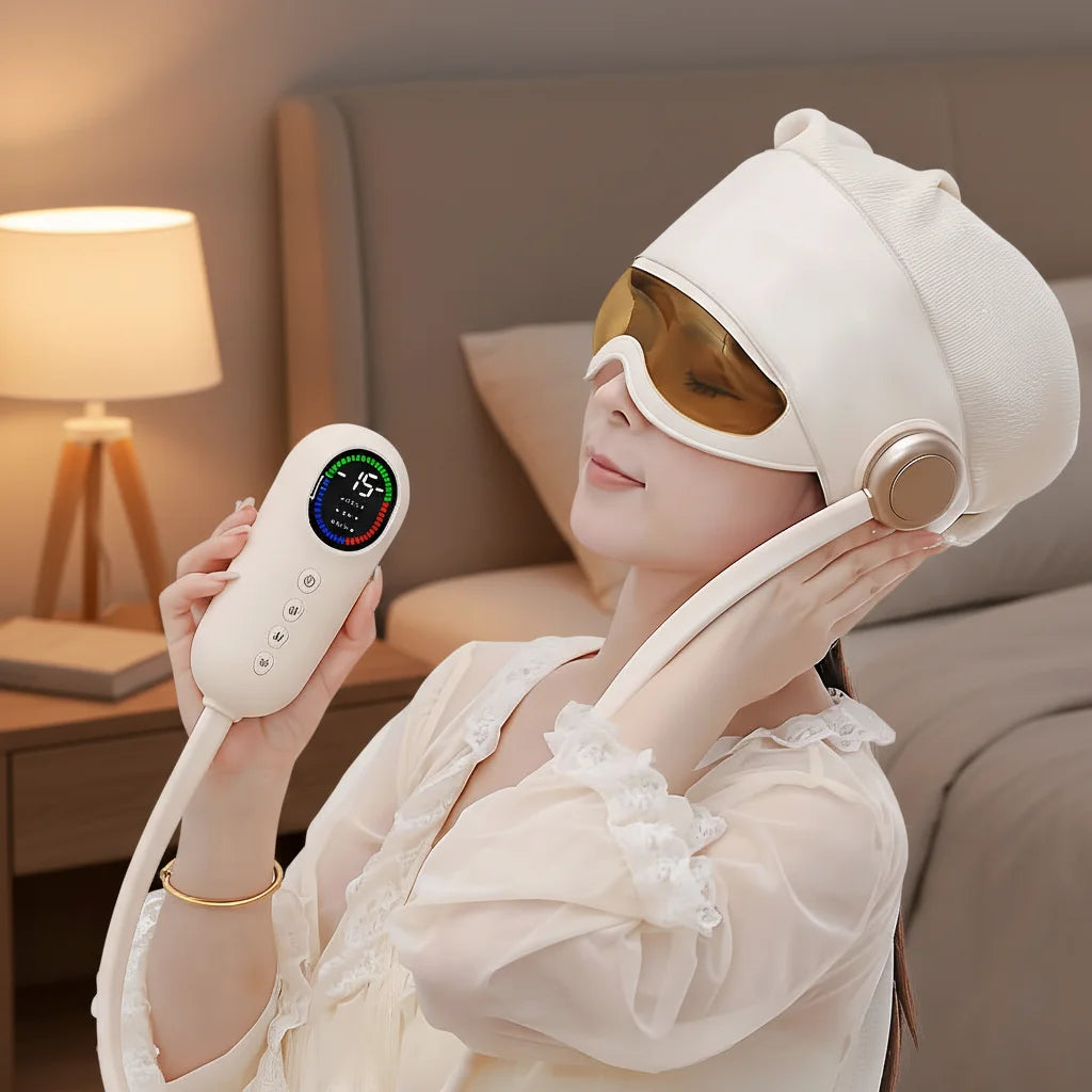 Bluetooth Head Massager with Eye Hot Compress and Head Massage Functions