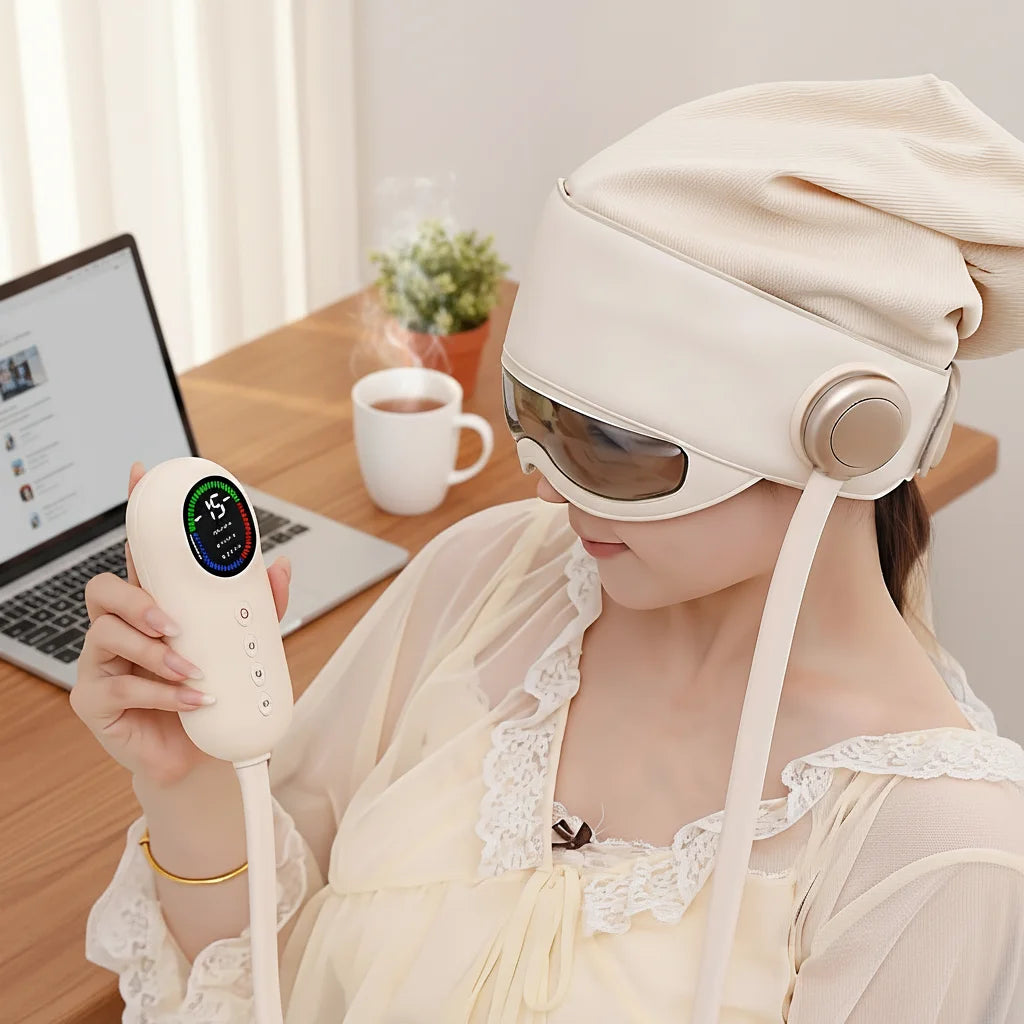 Bluetooth Head Massager with Eye Hot Compress and Head Massage Functions