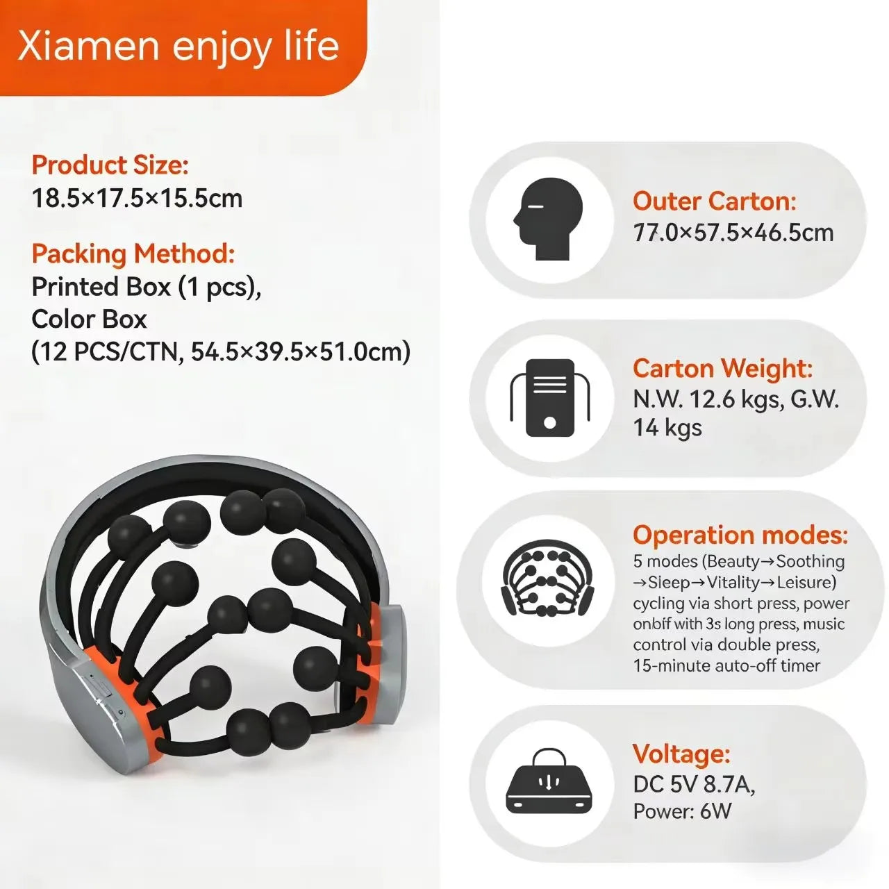 Head Massager 1000mAh Battery 4 Massage Modes  Stress Relief and Sleep Aid