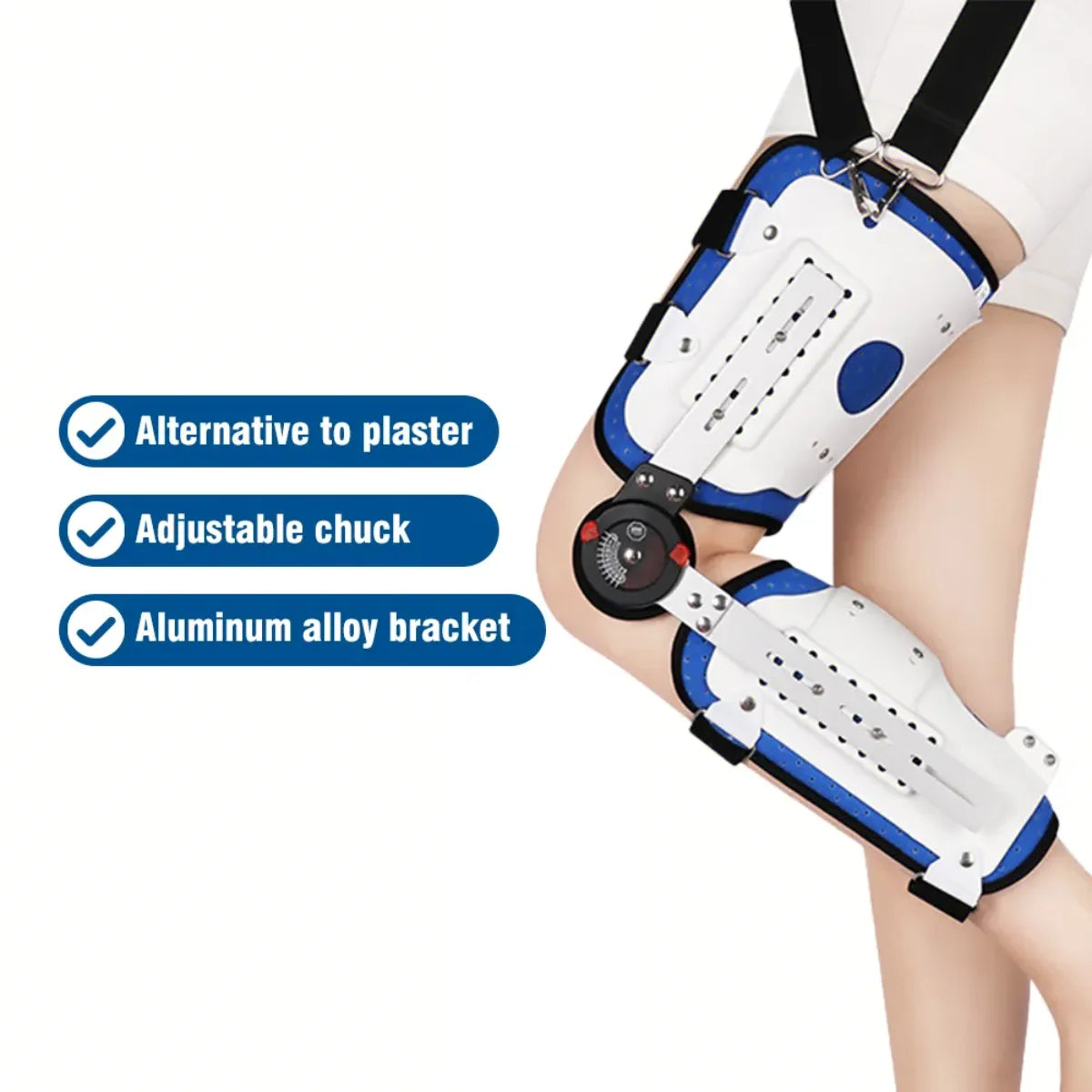 Durable Aluminum Unisex Knee Ankle Foot Orthosis Brace Adjustable Joint Stabilizer Lace-up Closure for Thigh Knee Leg Support