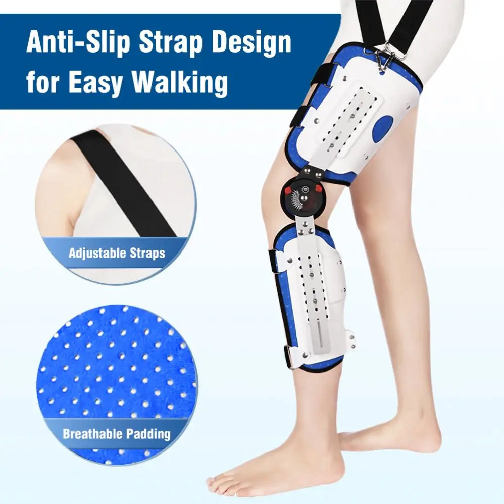 Durable Aluminum Unisex Knee Ankle Foot Orthosis Brace Adjustable Joint Stabilizer Lace-up Closure for Thigh Knee Leg Support